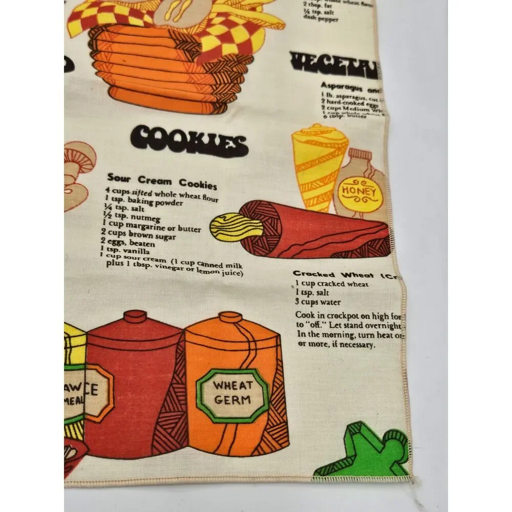 Vintage 1970s Whole Wheat Recipes Linen Tea Towel